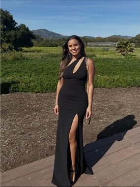 Elegant Black One-Shoulder Evening Gown. Comfortable and stretchy!